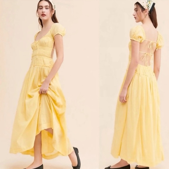 Free People Dresses & Skirts - Free People free-est Feeling Bonita Smocked Midi Dress Yellow Cottagecore Medium